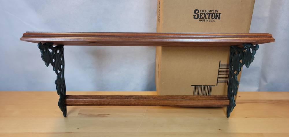 Vintage Wood Wall Shelf Iron Ivy Brackets Plate Groove Towel Bar 18” x 7.5” x 5”
